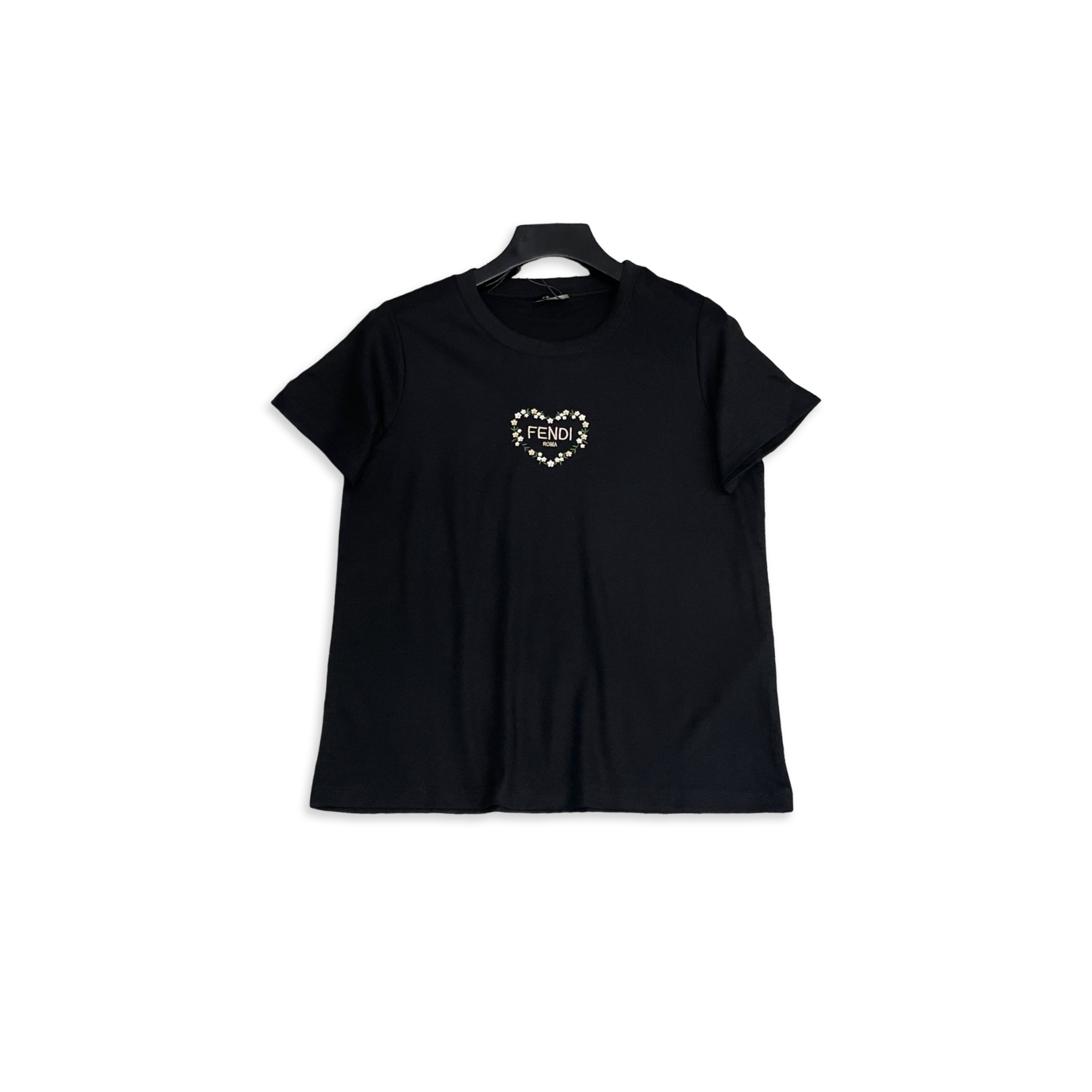 FENDI PEACH HEART FLORAL EMBROIDERY T-SHIRT